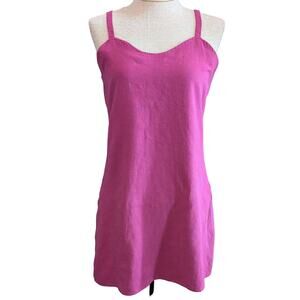 VTG Y2K Spiegel Linen Rayon Blend Strappy Mini Dress Adjustable Strap Hot Pink S